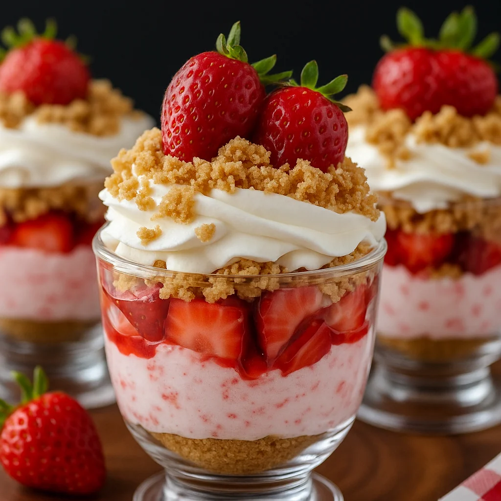 No-Bake Strawberry Cheesecake Parfaits Mini Dessert Cup Ideas for Parties