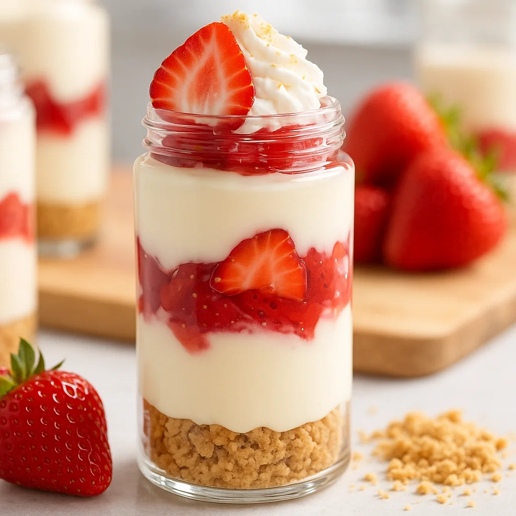Strawberry No-Bake Cheesecake Shots Mini Dessert Cup Ideas for Parties