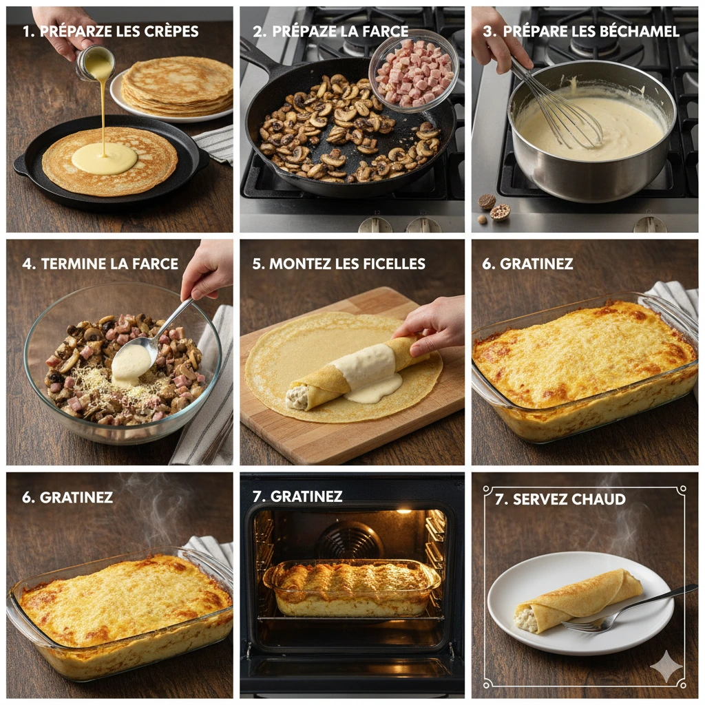 Deux Ficelles Picardes dans une assiette, servies avec une salade verte fraîche.