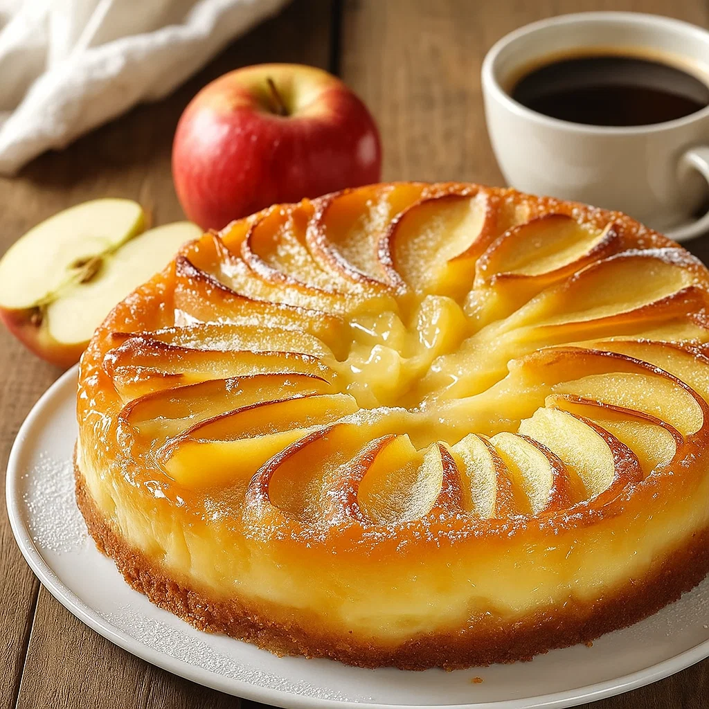 Ingrédients pour le Flan aux Pommes et Yaourt à tomber par terre : pommes fraîches, yaourt nature entier, œufs, farine et sucre.