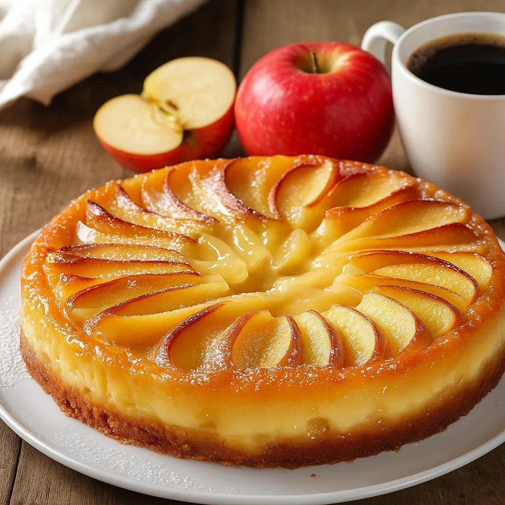 Dés de pommes cuits à la poêle avec du beurre et de la cannelle, prêts à être incorporés dans la pâte du flan.