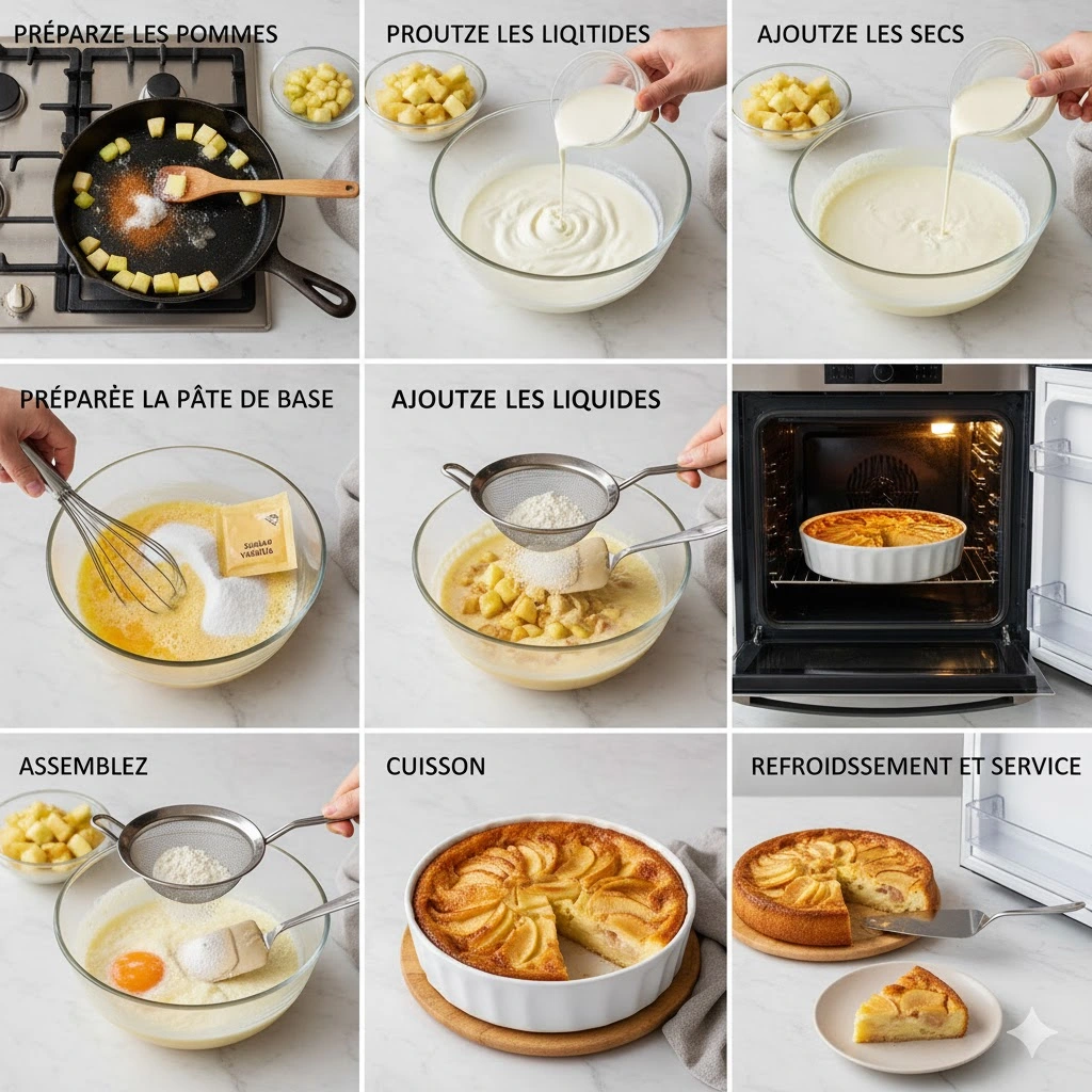 Part de Flan aux Pommes et Yaourt à tomber par terre sur une assiette, avec un filet de miel et une feuille de menthe, montrant la texture crémeuse.