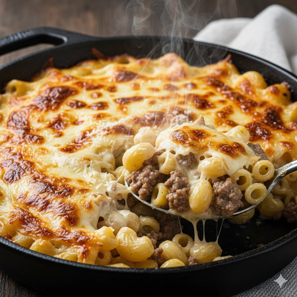 Gratin de Coquillettes à la Raclette et Viande Hachée