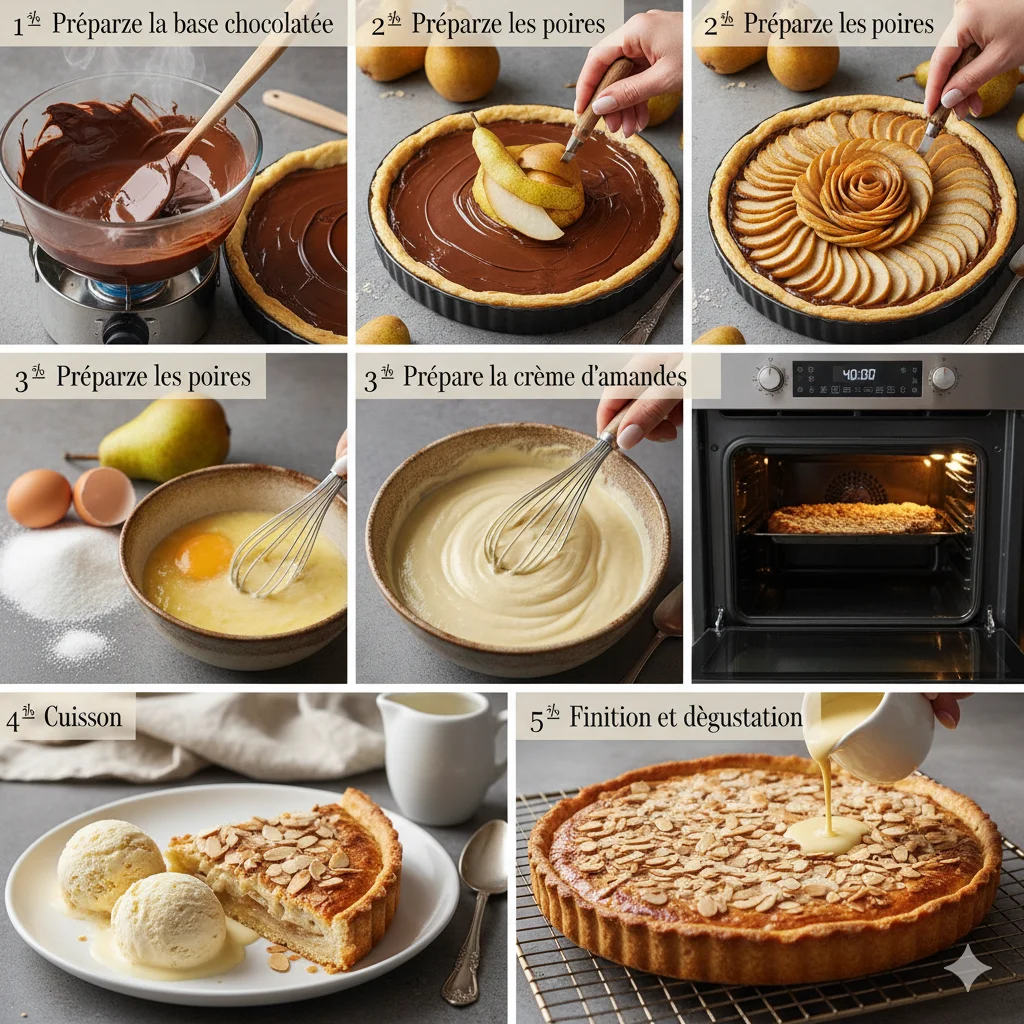 Tarte aux poires chocolat et crème amandes .La frangipane moelleuse et le cœur au chocolat.