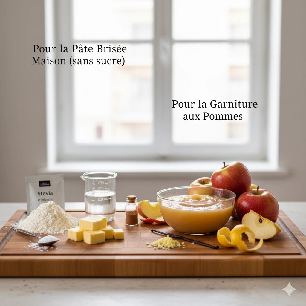 Tarte aux Pommes Sans Sucre dorée et cuite, sans nappage brillant, montrant la caramélisation naturelle des pommes.