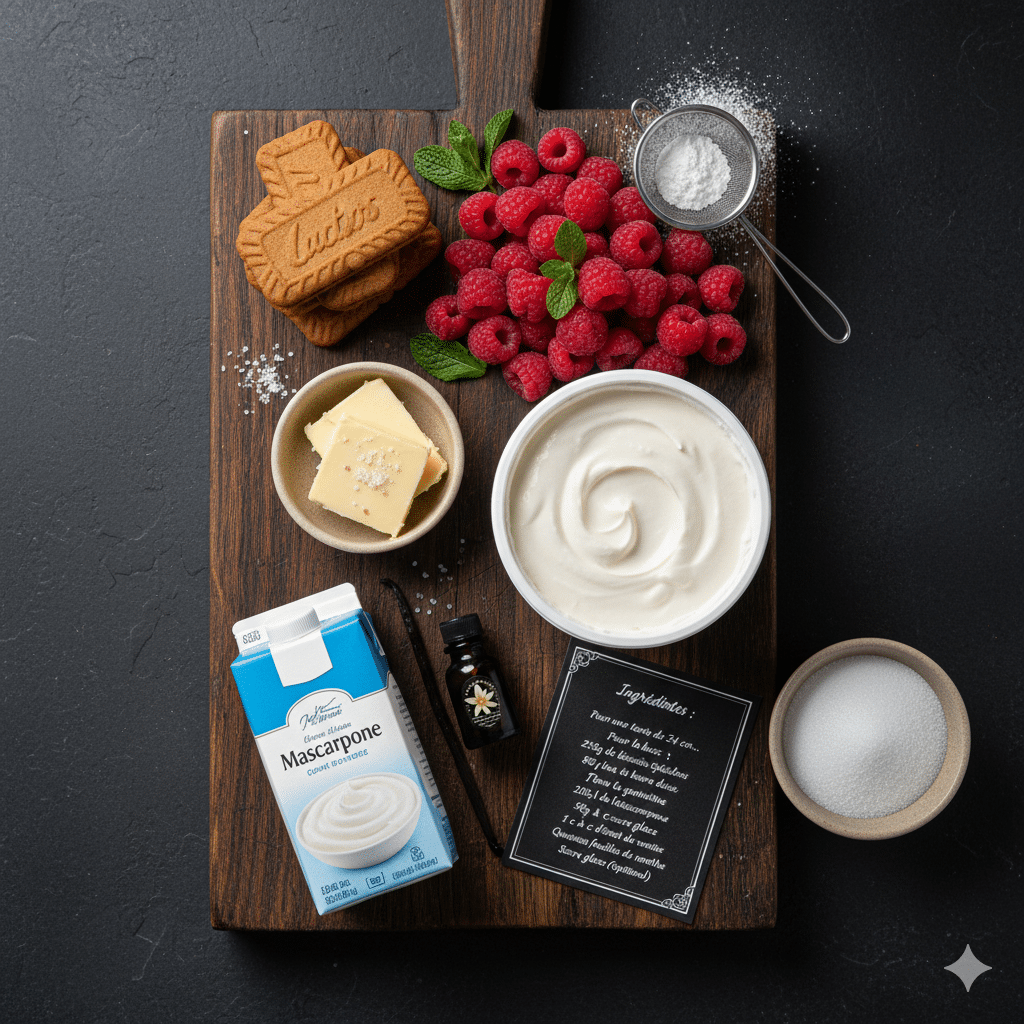 La Liste des Ingrédients : Tarte sans cuisson aux Framboises et Spéculoos