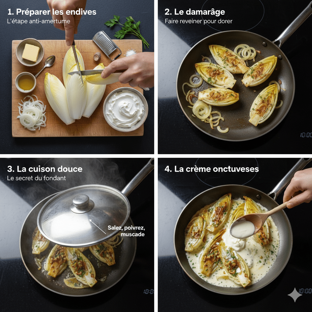 Le Guide de Préparation Étape par Étape: Endives Sautées à la Crème