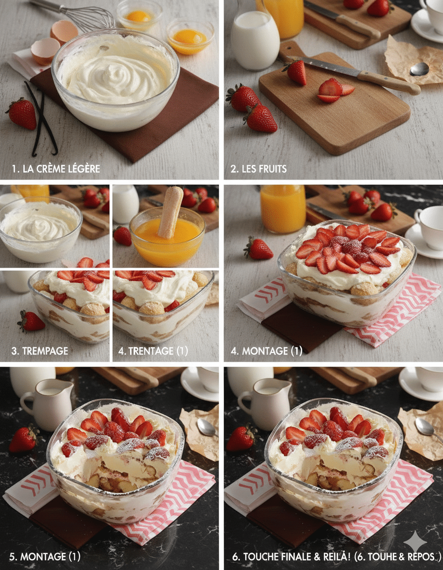 Instructions étape par étape le Tiramisu Léger aux Fraises