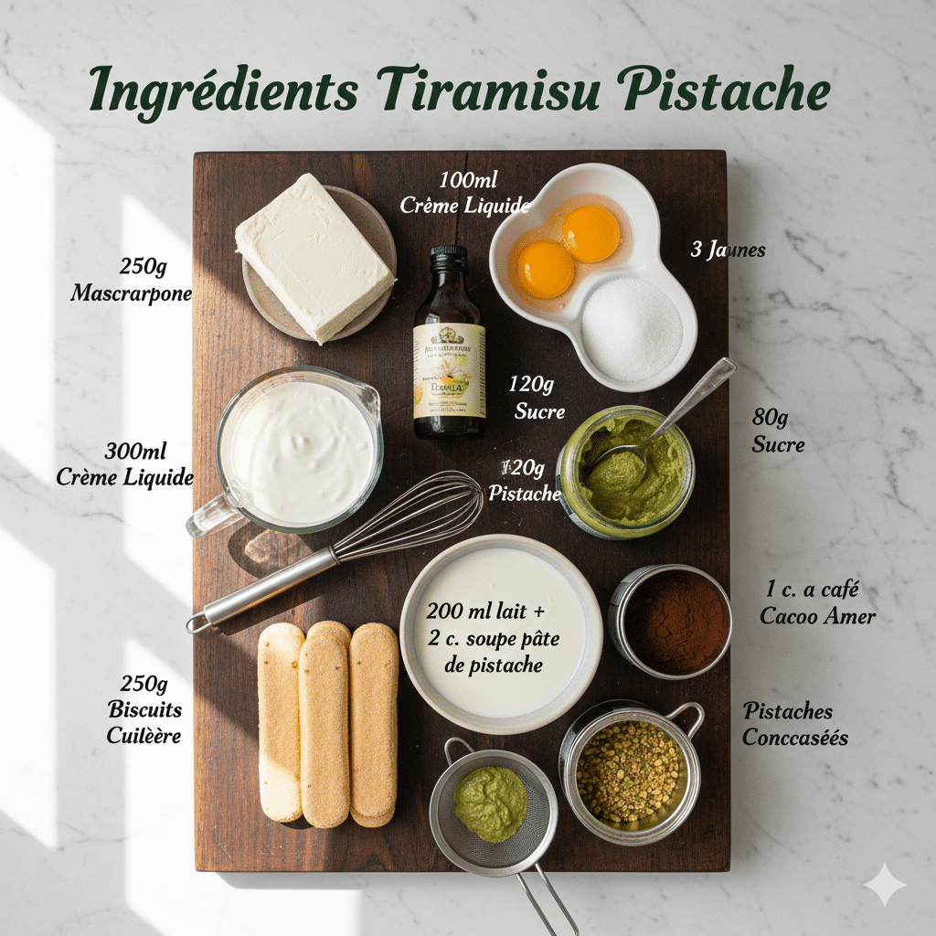 Ingrédients clés pour le Tiramisu à la Pistache