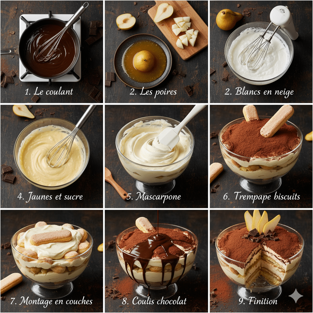 Instructions étape par étape le Tiramisu Poires-Chocolat