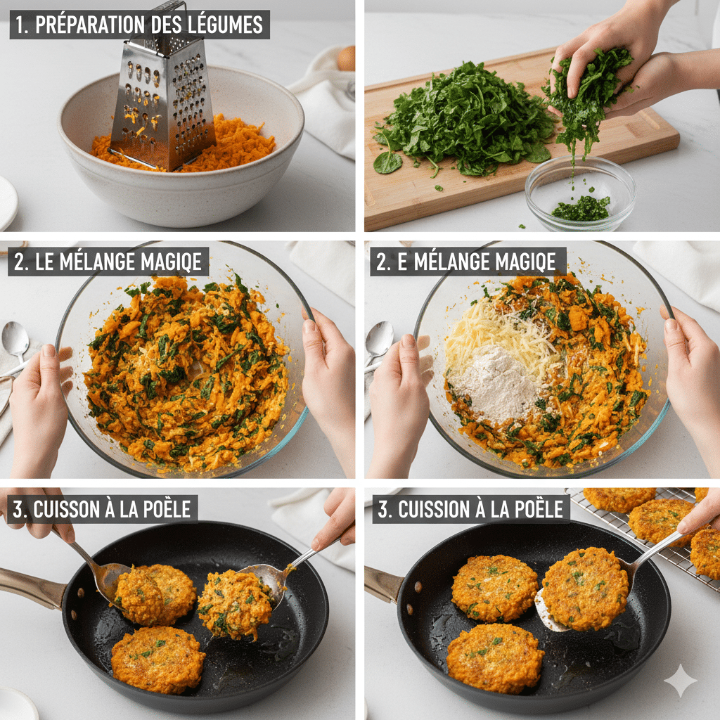 ● Le Guide de Préparation Étape par Étape Galettes Patate Douce et Épinards