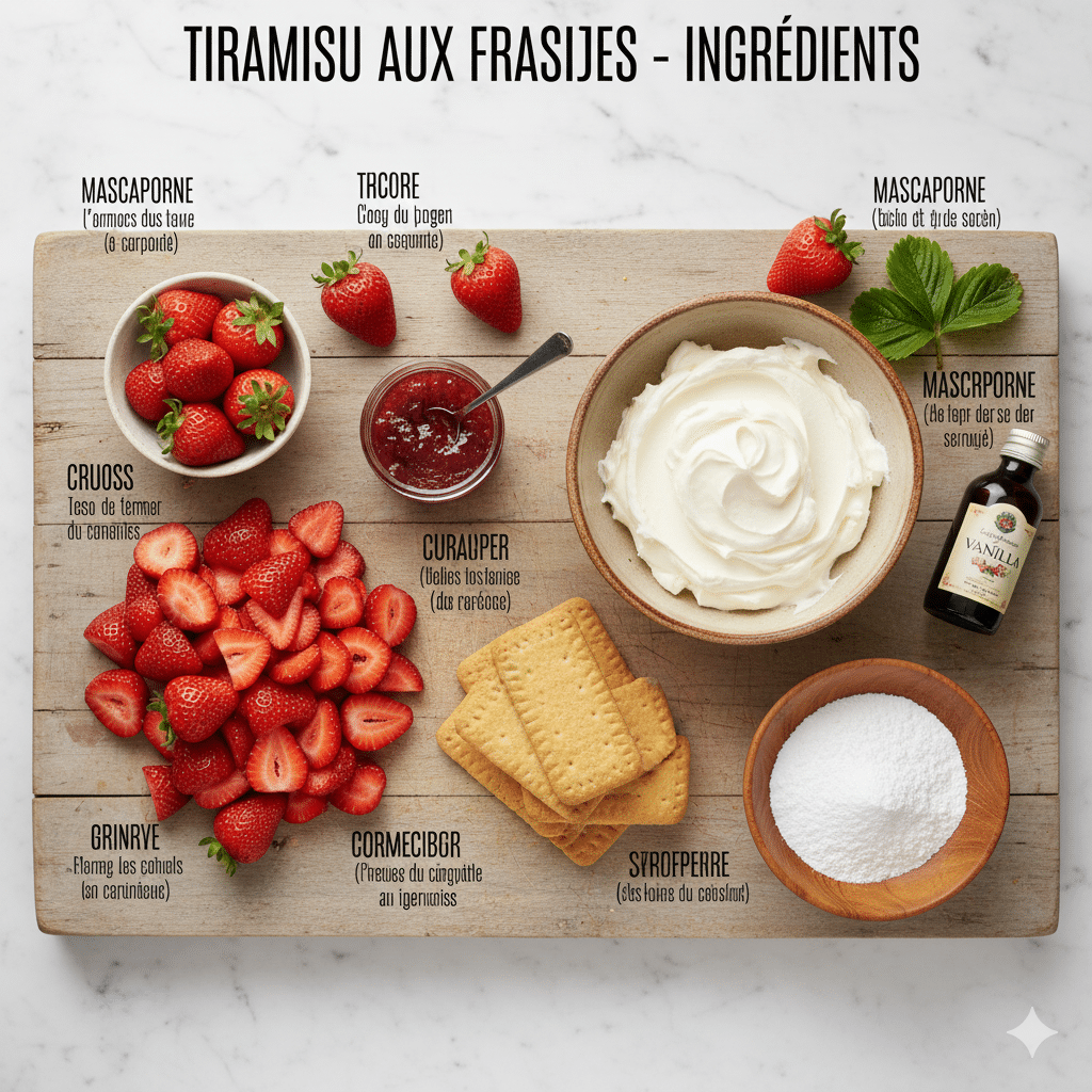 Ingrédients clés pour la Lasagne Sucrée aux Fraises