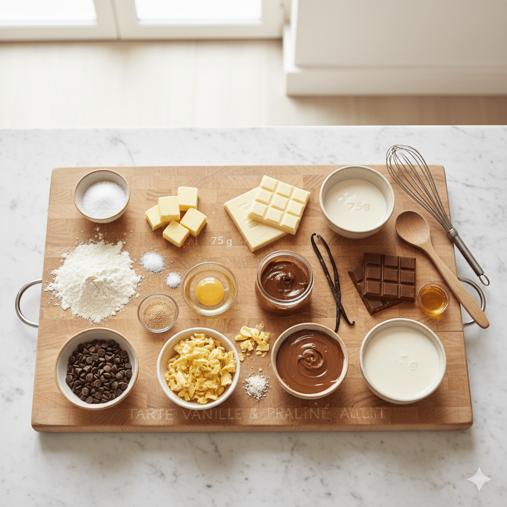 Tarte Vanille et Praliné Ganache montée vanille – Finition pâtisserie fine