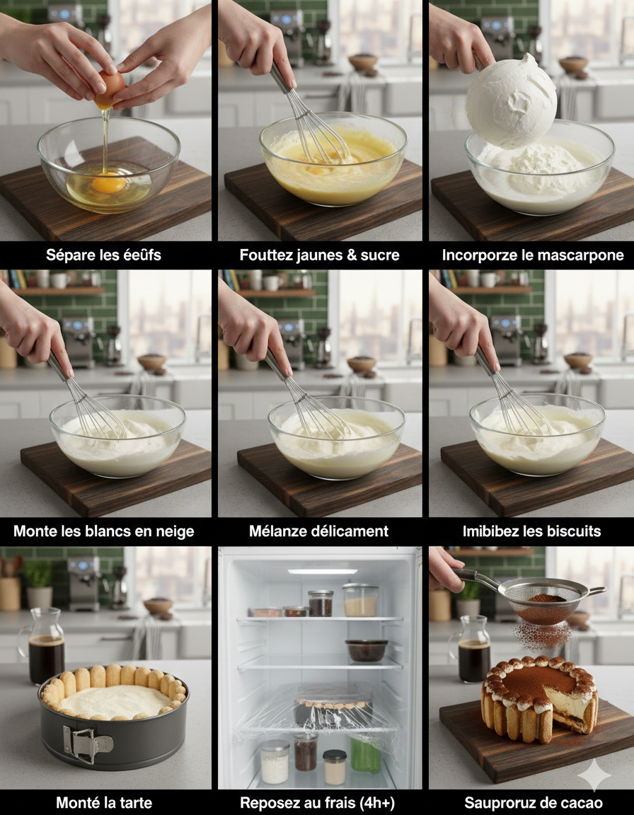 Crème mascarpone onctueuse au tiramisu préparée dans un bol avec un fouet Tarte tiramisu sans cuisson