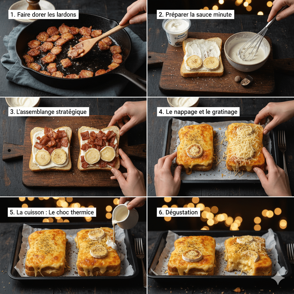Le Guide de Préparation Étape par Étape: Croque-Monsieur Chèvre et Lardons