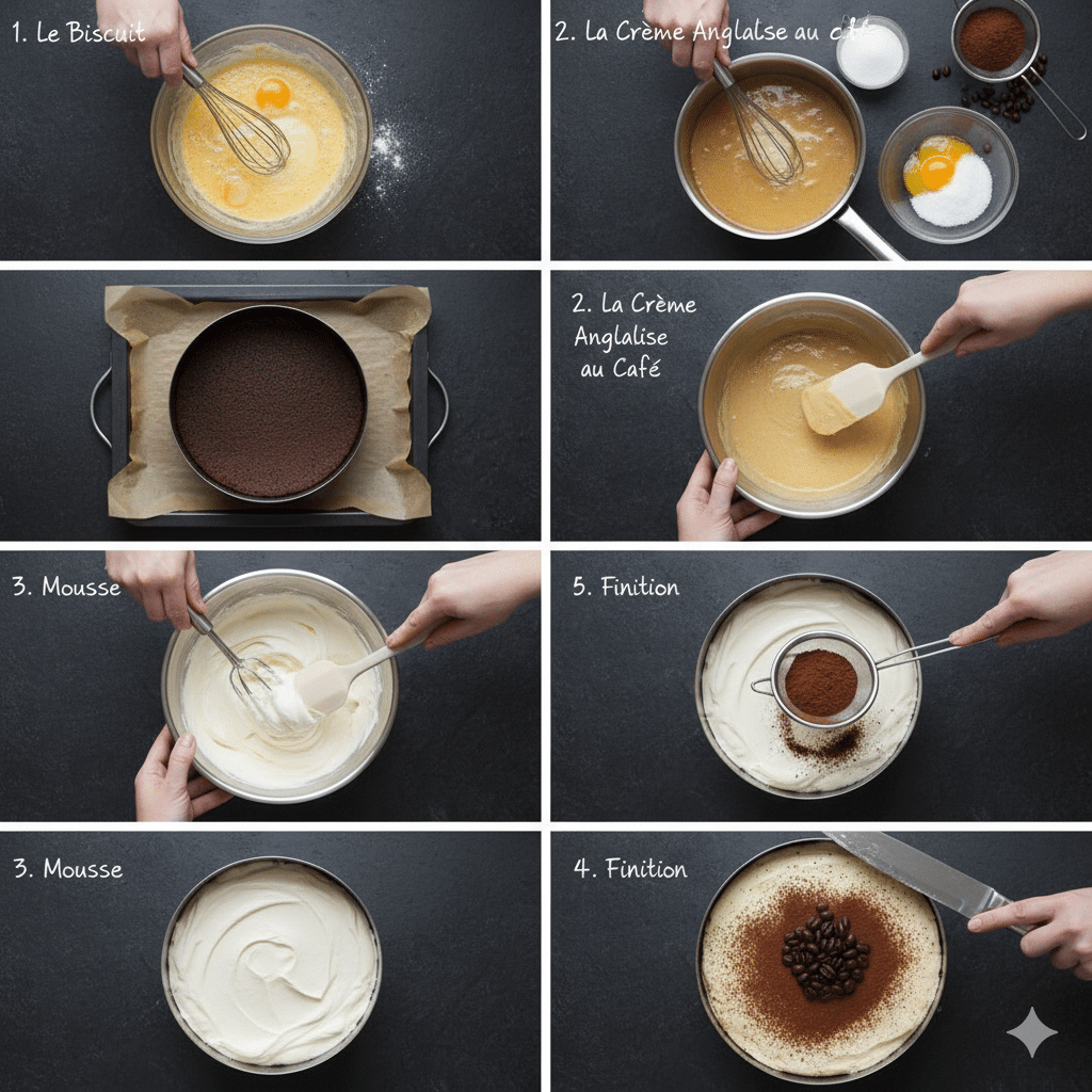 Instructions étape par étape pour l'Entremets Mousse au Café