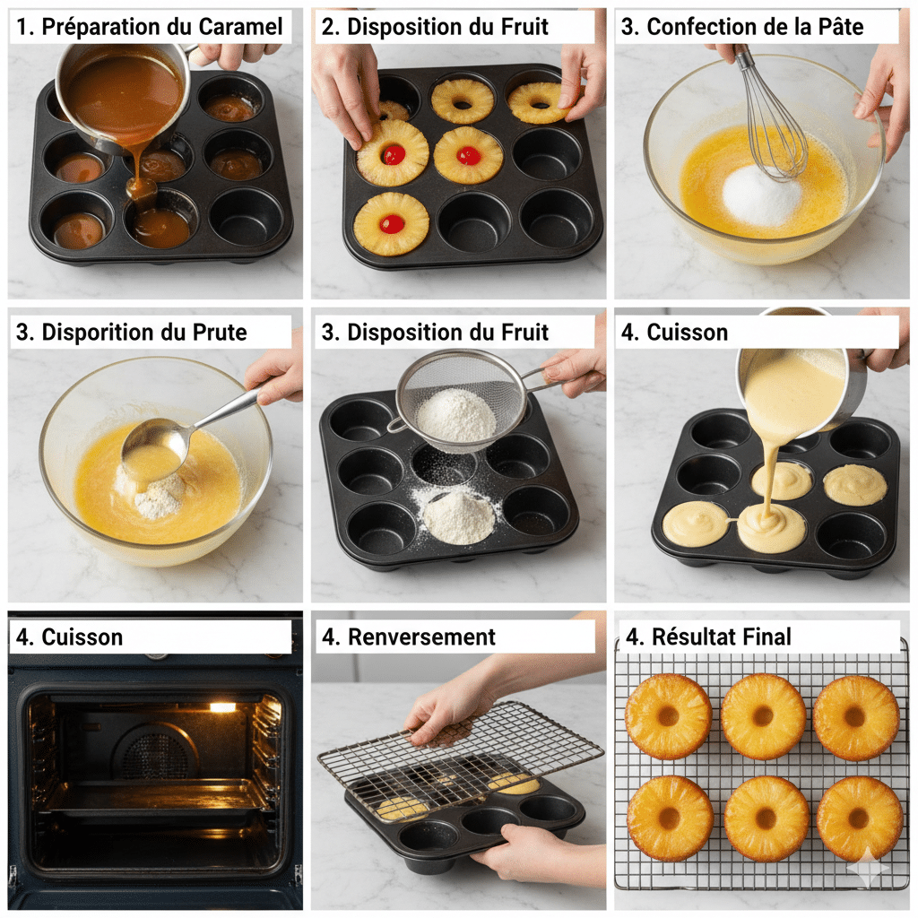 Instructions étape par étape Petits Moelleux Renversés à l’Ananas et Mascarpone