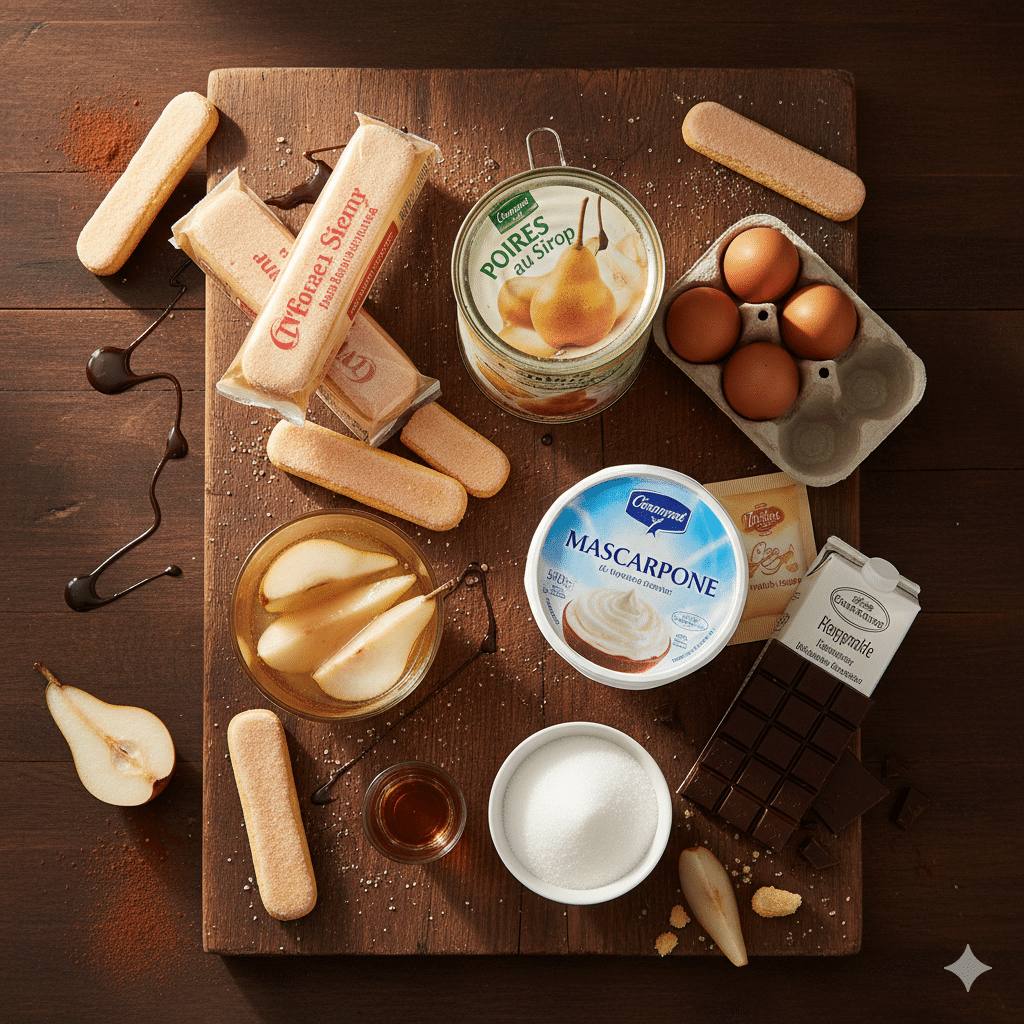 Ingrédients clés le Tiramisu Poires-Chocolat