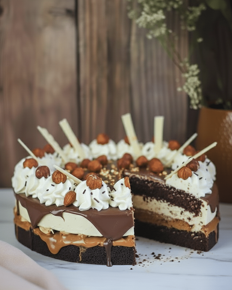 Brownille gâteau chocolat vanille avec crème onctueuse et glaçage brillant