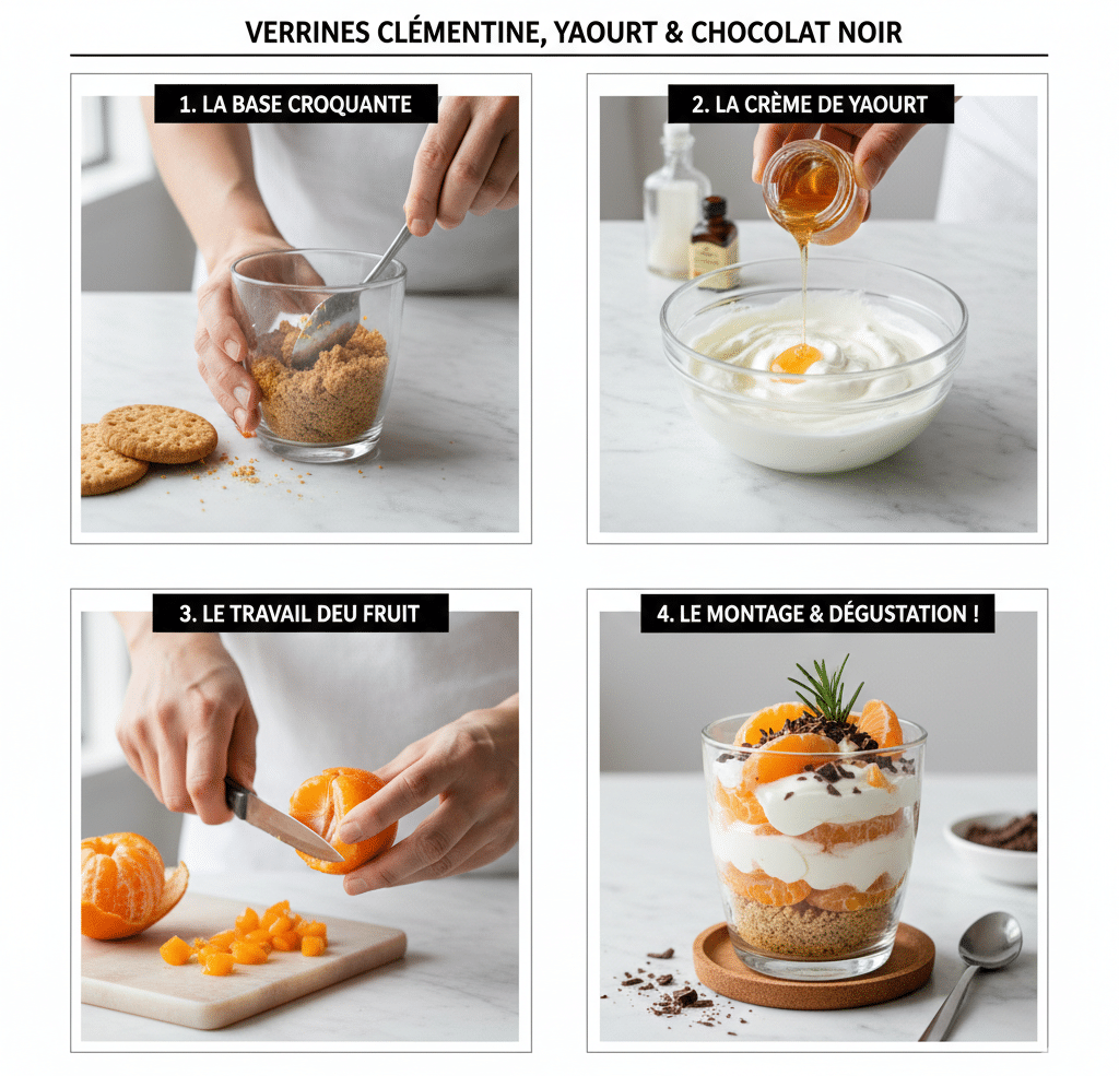 Le Guide de Préparation Verrines Clémentines, Yaourt Et Éclats de Chocolat