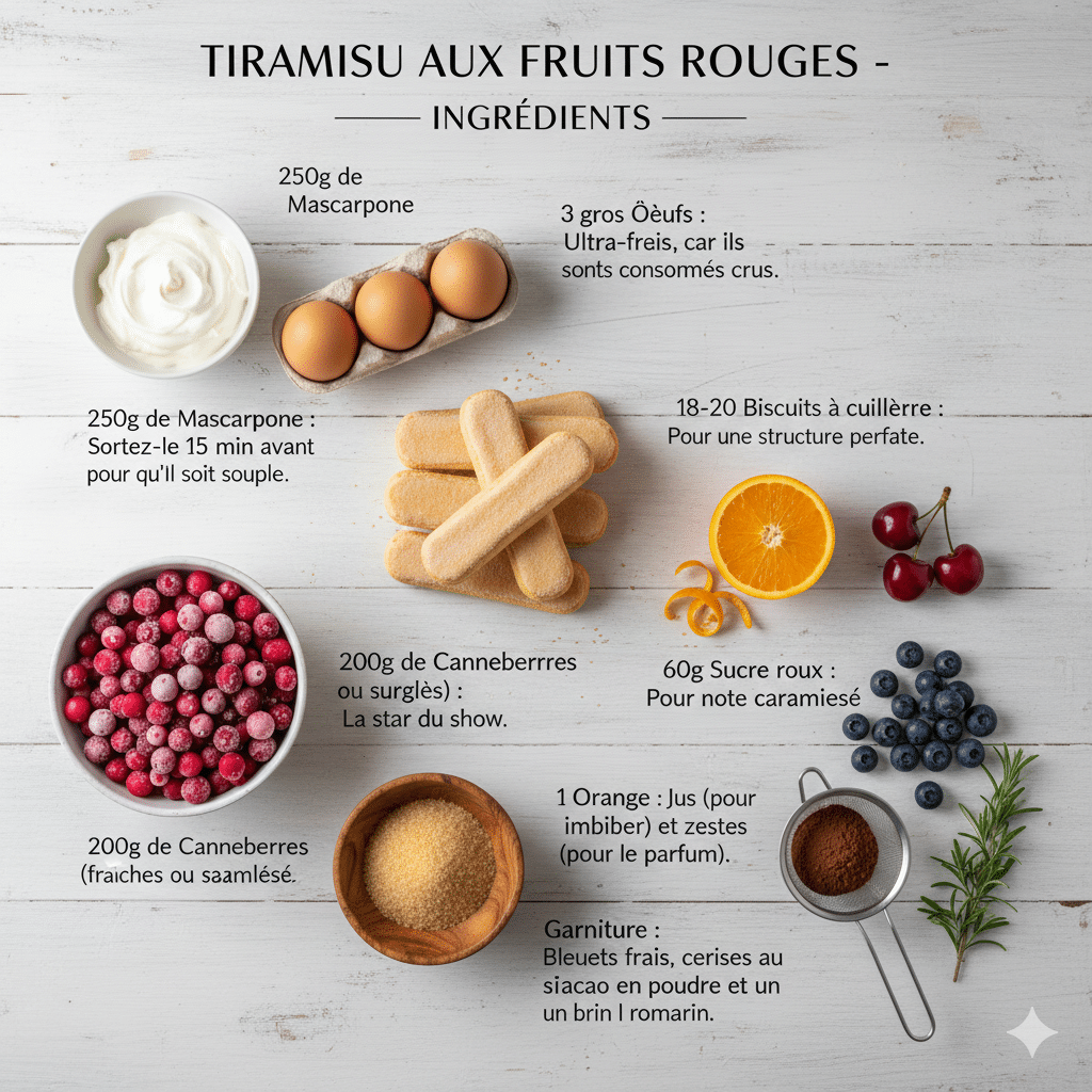 Ingrédients clés pour le Cranberry Luxe Tiramisu