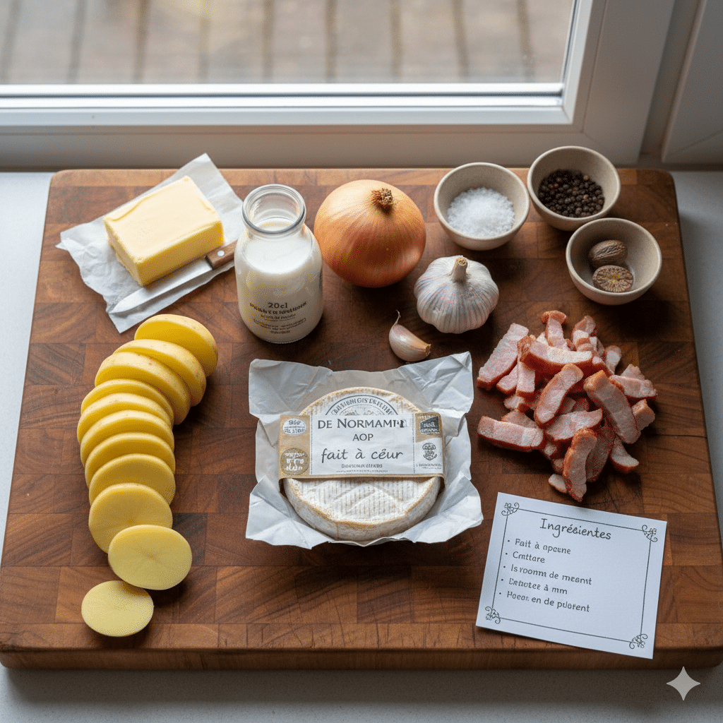 La Liste des Ingrédients : Gratin de Pommes de Terre au Camembert et Lardons