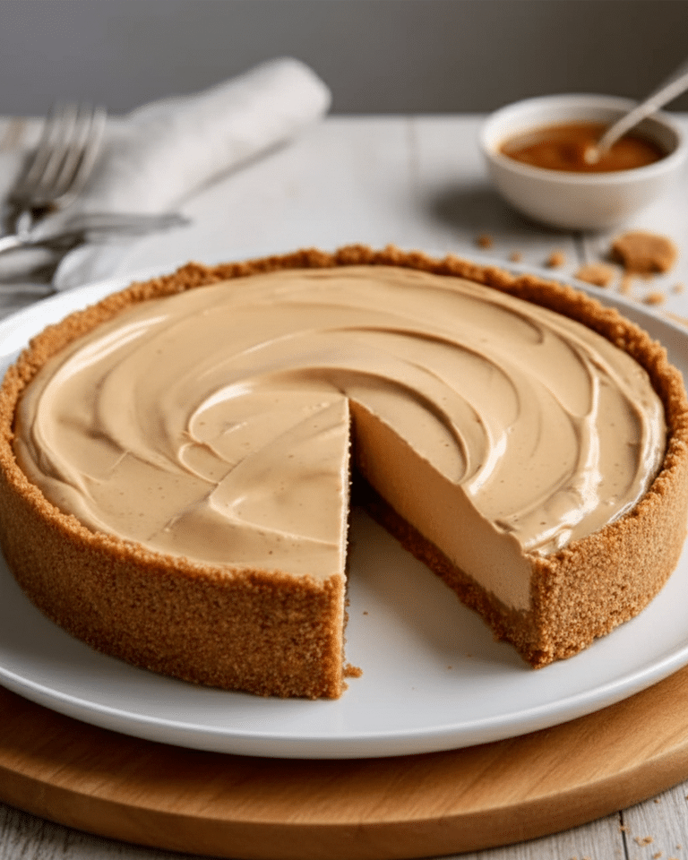 Tarte moka sans cuisson au café et mascarpone saupoudrée de cacao sur un plateau de présentation.