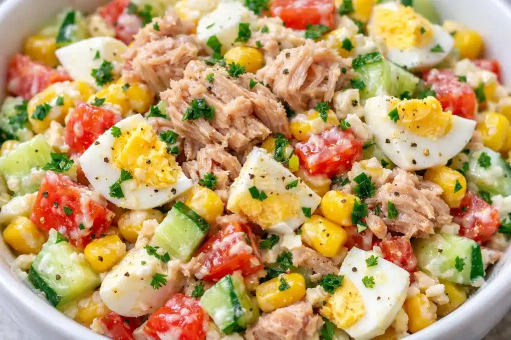 Salade fraîche thon maïs et œufs
