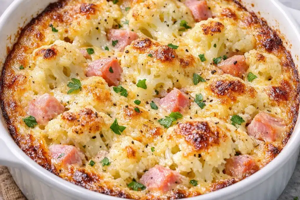 Clafoutis de chou-fleur au jambon léger