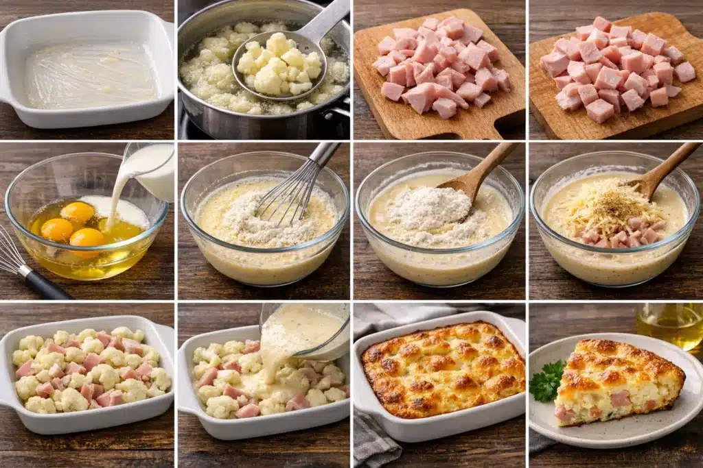 Clafoutis de chou-fleur au jambon léger