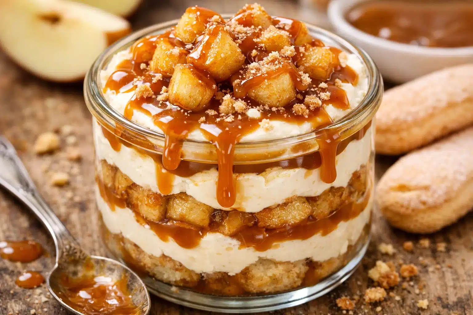 Tiramisu caramel beurre salé et pommes poêlées