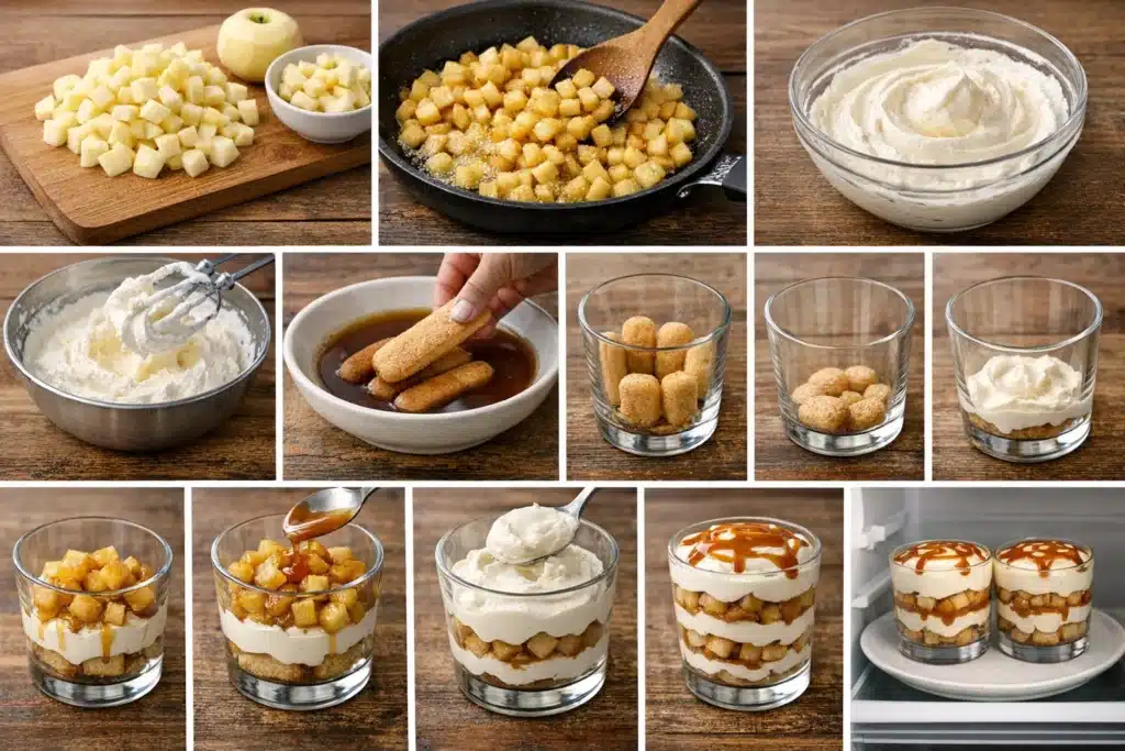 Tiramisu caramel beurre salé et pommes poêlées