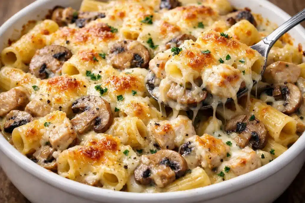 Gratin de Pâtes aux Champignons et Poulet