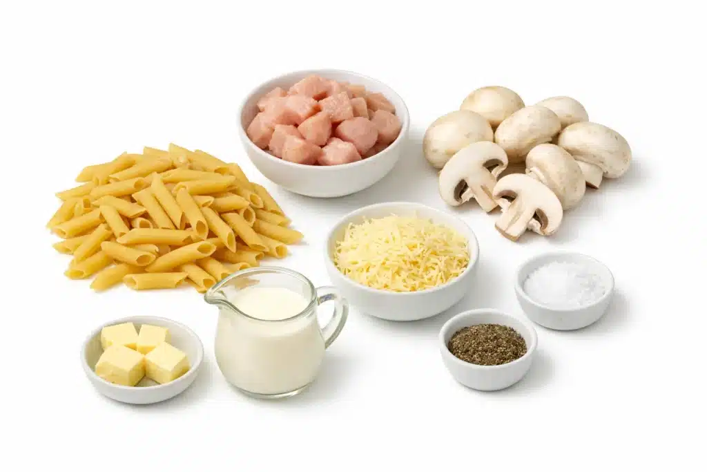 Gratin de Pâtes aux Champignons et Poulet