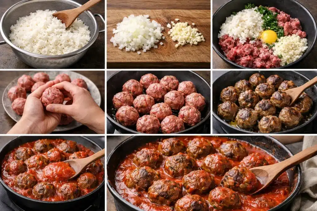 Boulettes de Bœuf au Riz Sauce Tomate