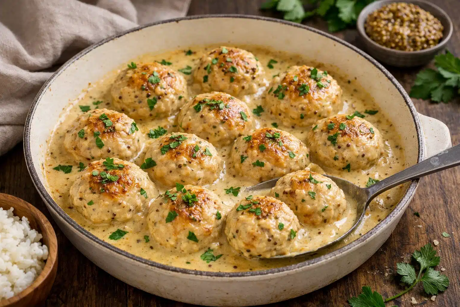 Boulettes de Poulet Sauce Moutarde à la Crème