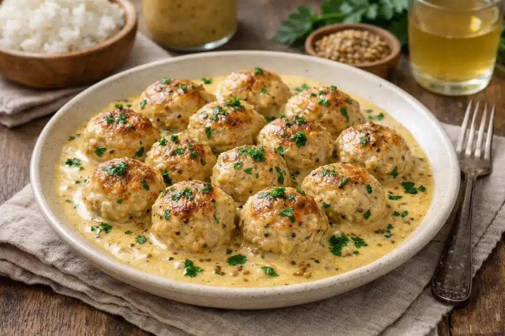 Boulettes de Poulet Sauce Moutarde à la Crème