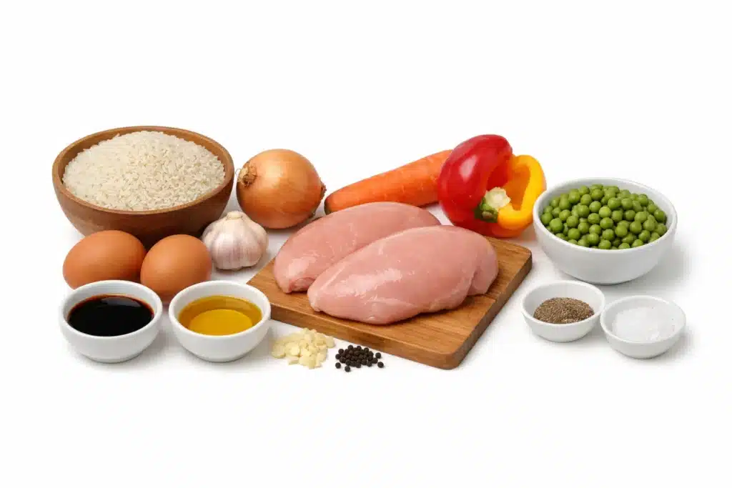 Riz sauté au poulet et légumes