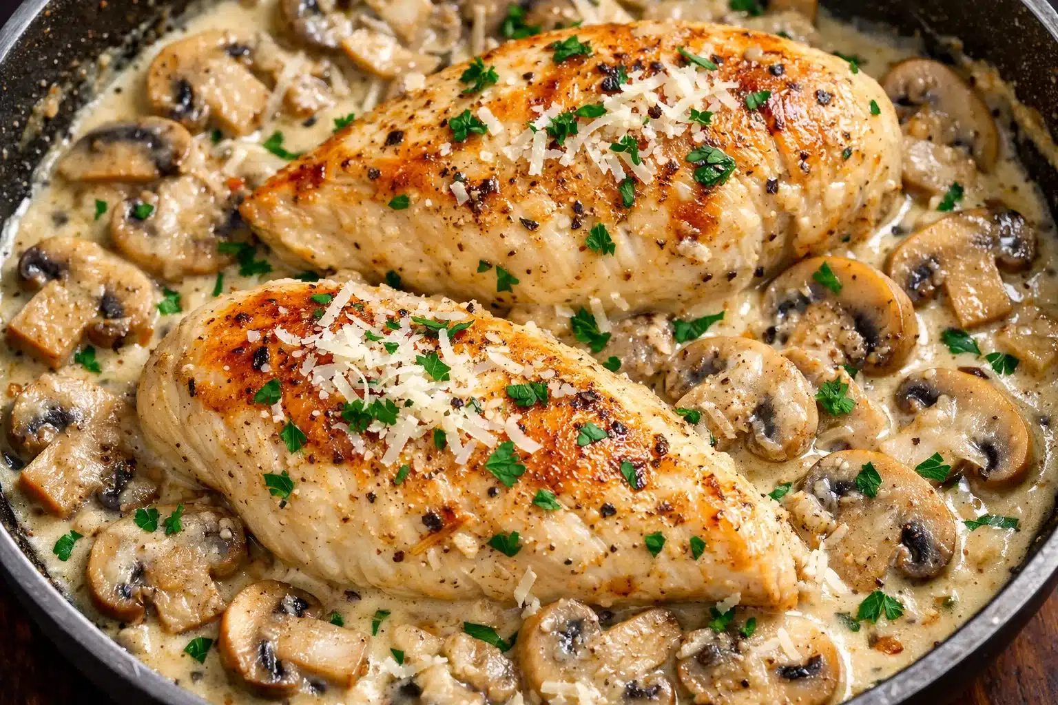 Poulet crémeux aux champignons et parmesan