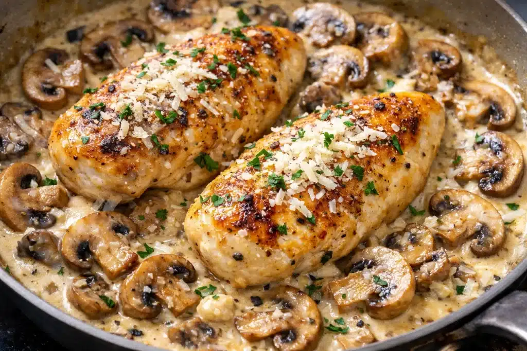 Poulet crémeux aux champignons et parmesan
