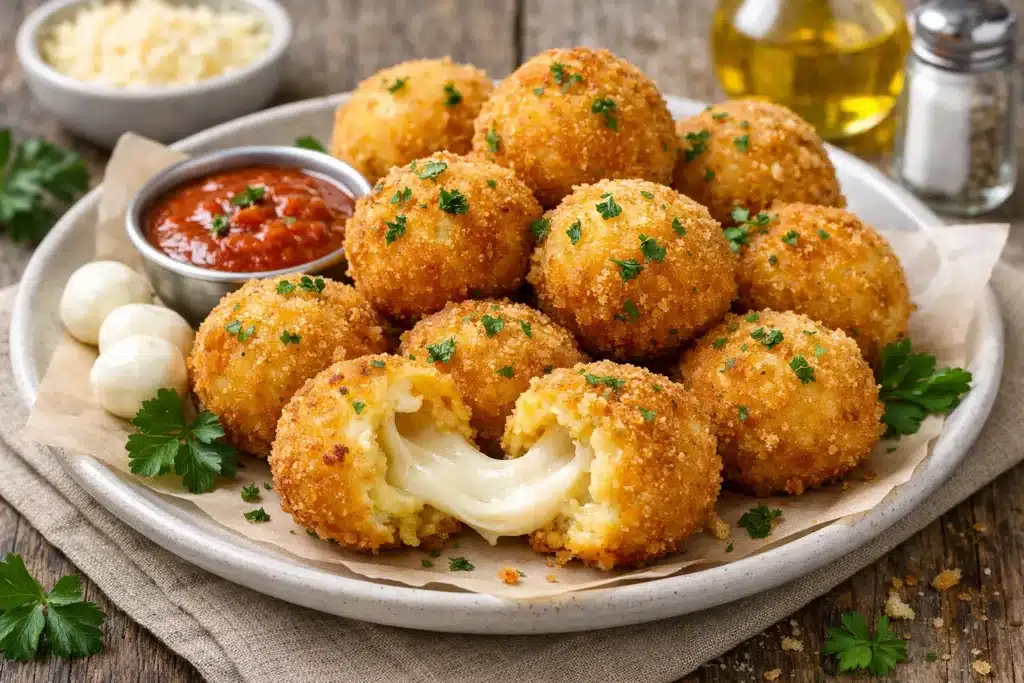 Boulettes de pommes de terre au fromage, farcies à la mozzarella