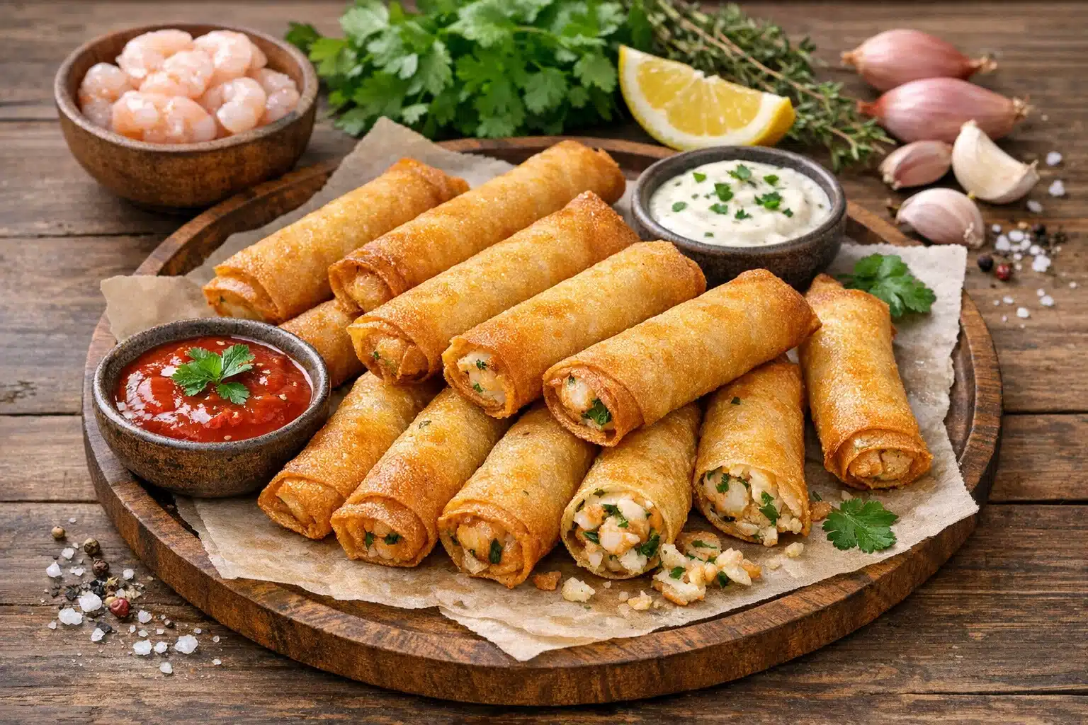 Cigares croustillants aux crevettes