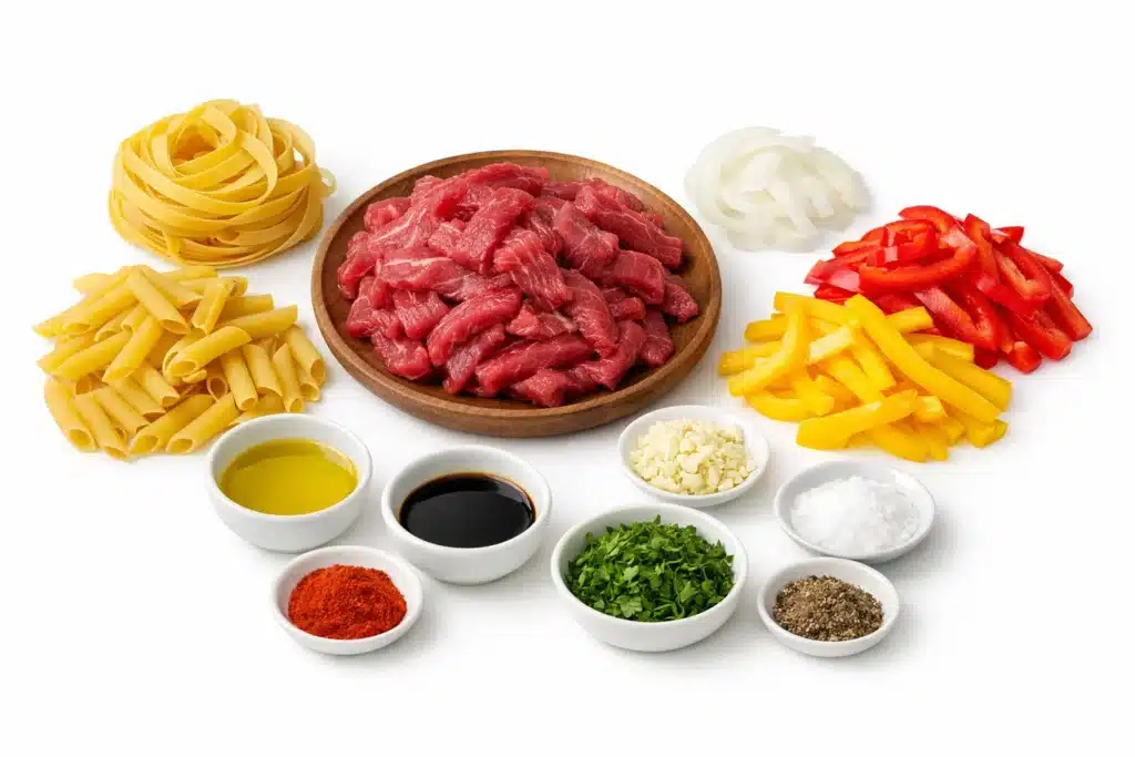 Pâtes au steak et au poivron grésillantes