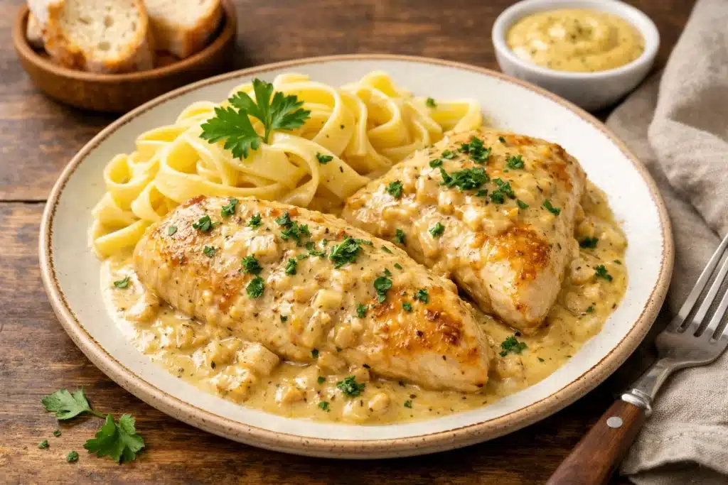 Poulet à la crème et moutarde douce