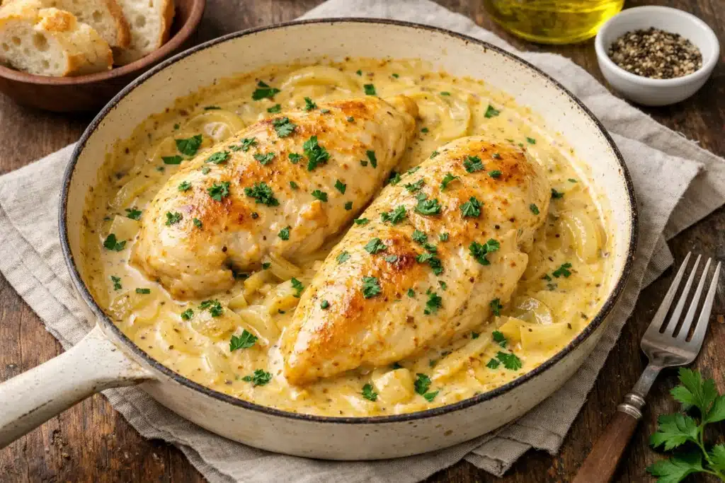Poulet à la crème et moutarde douce