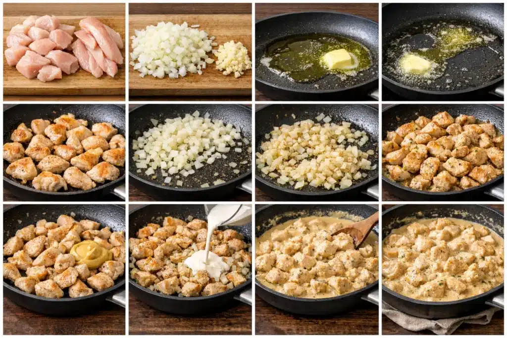 Poulet à la crème et moutarde douce