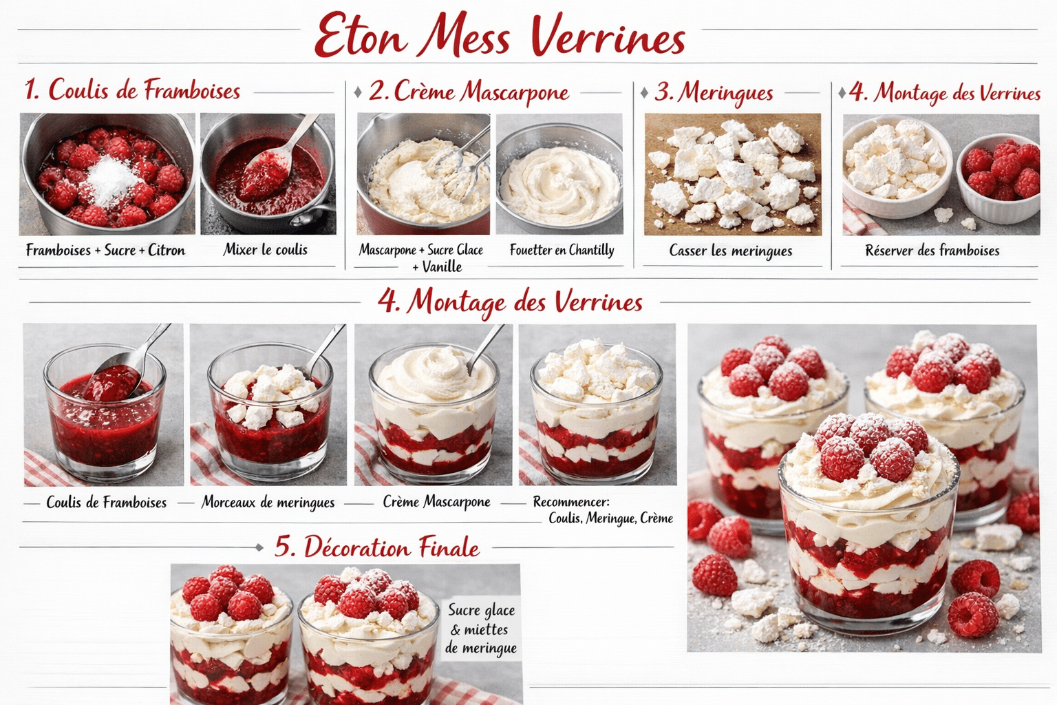 Étape par Étape: Verrines Framboise Mascarpone et Meringue