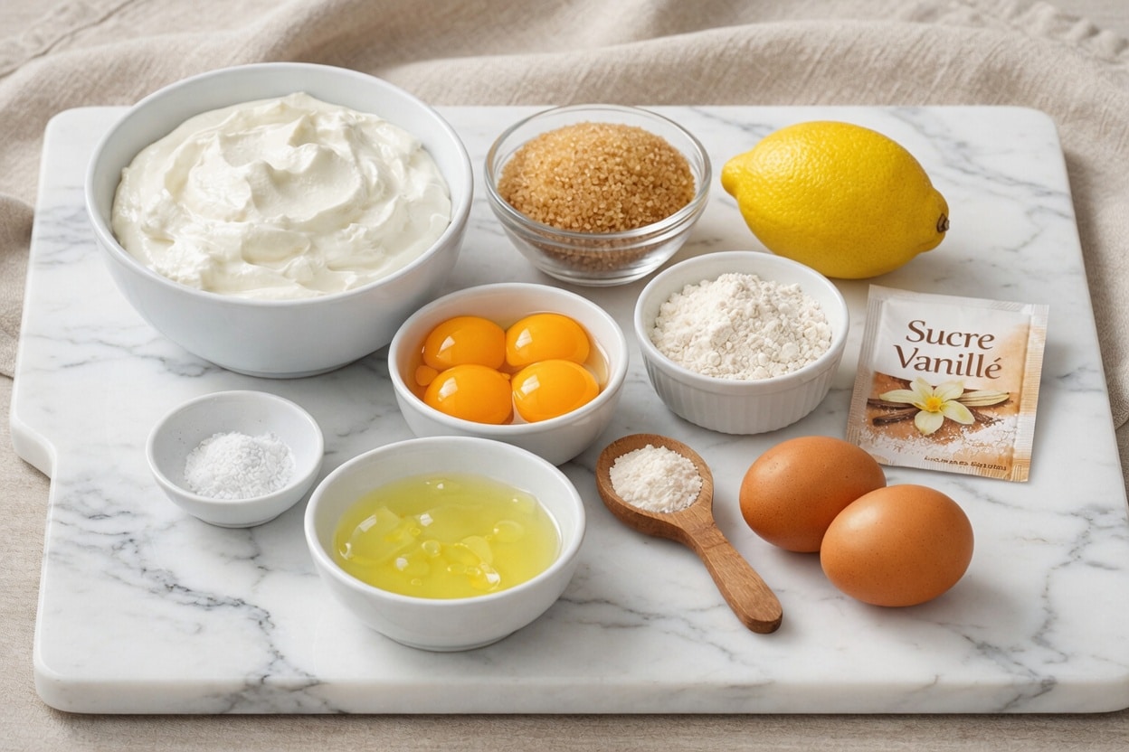 La Liste des Ingrédients : Gâteau Moelleux au Fromage Blanc : Le Nuage Léger, Fondant