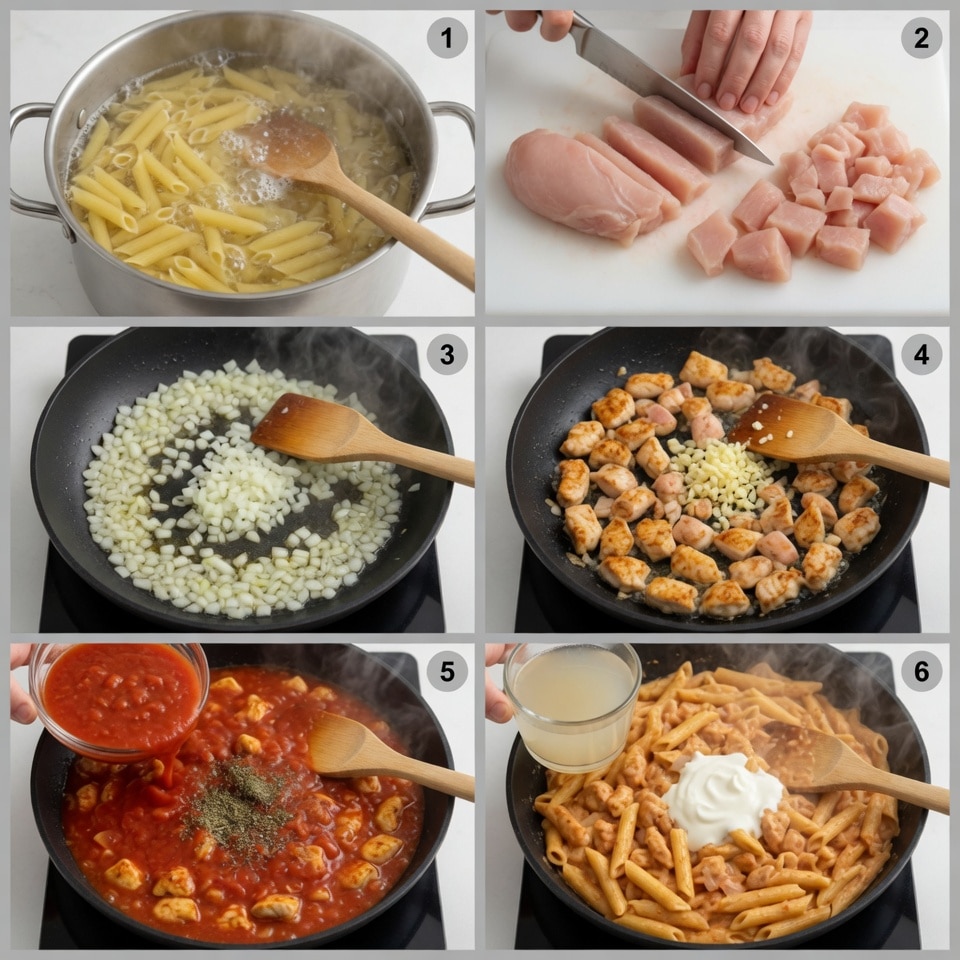 Pâtes au poulet et sauce tomate crémeuse