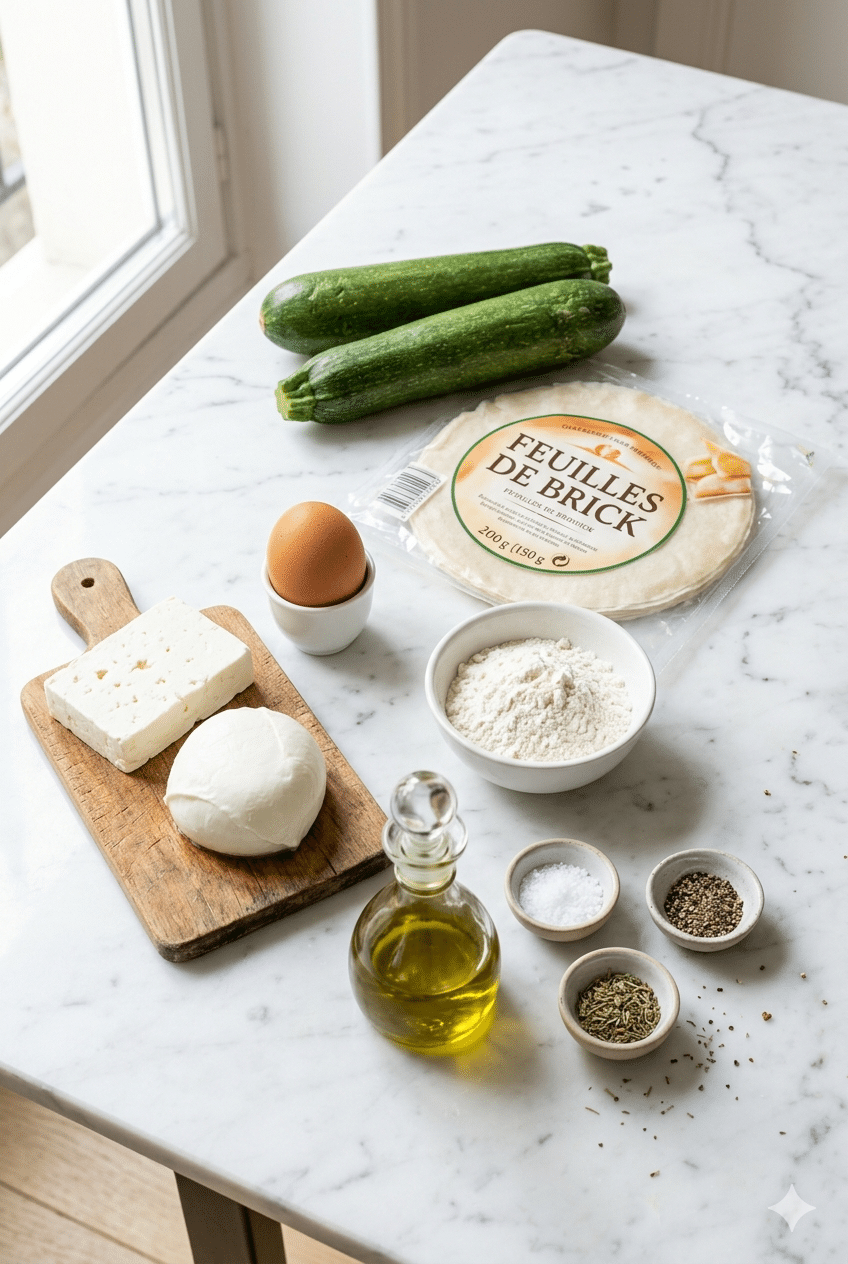 La Liste des Ingrédients : Cigares Courgettes Feta Mozzarella